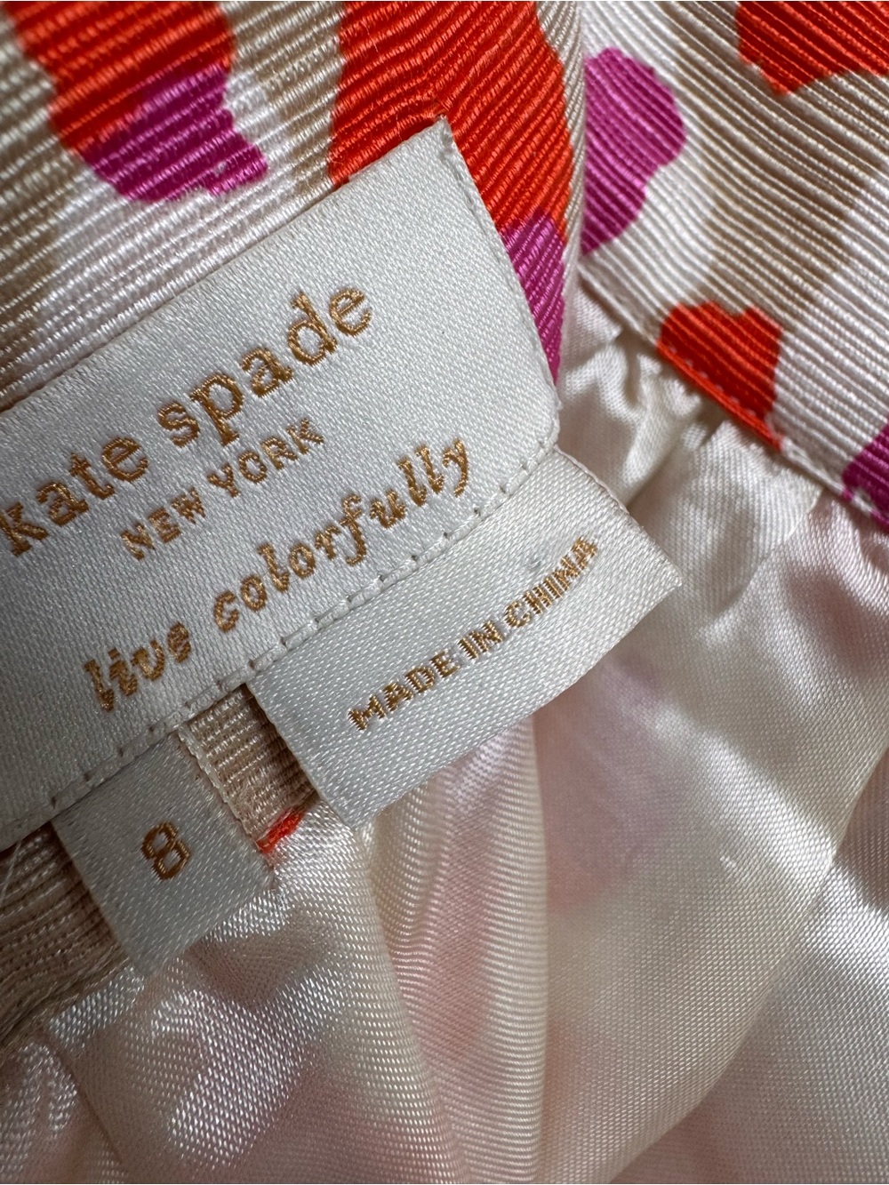 Kate Spade Pink and Orange Leopard Print Cotton Linen Silk Blend Skirt. Size 8 - Picture 4 of 6